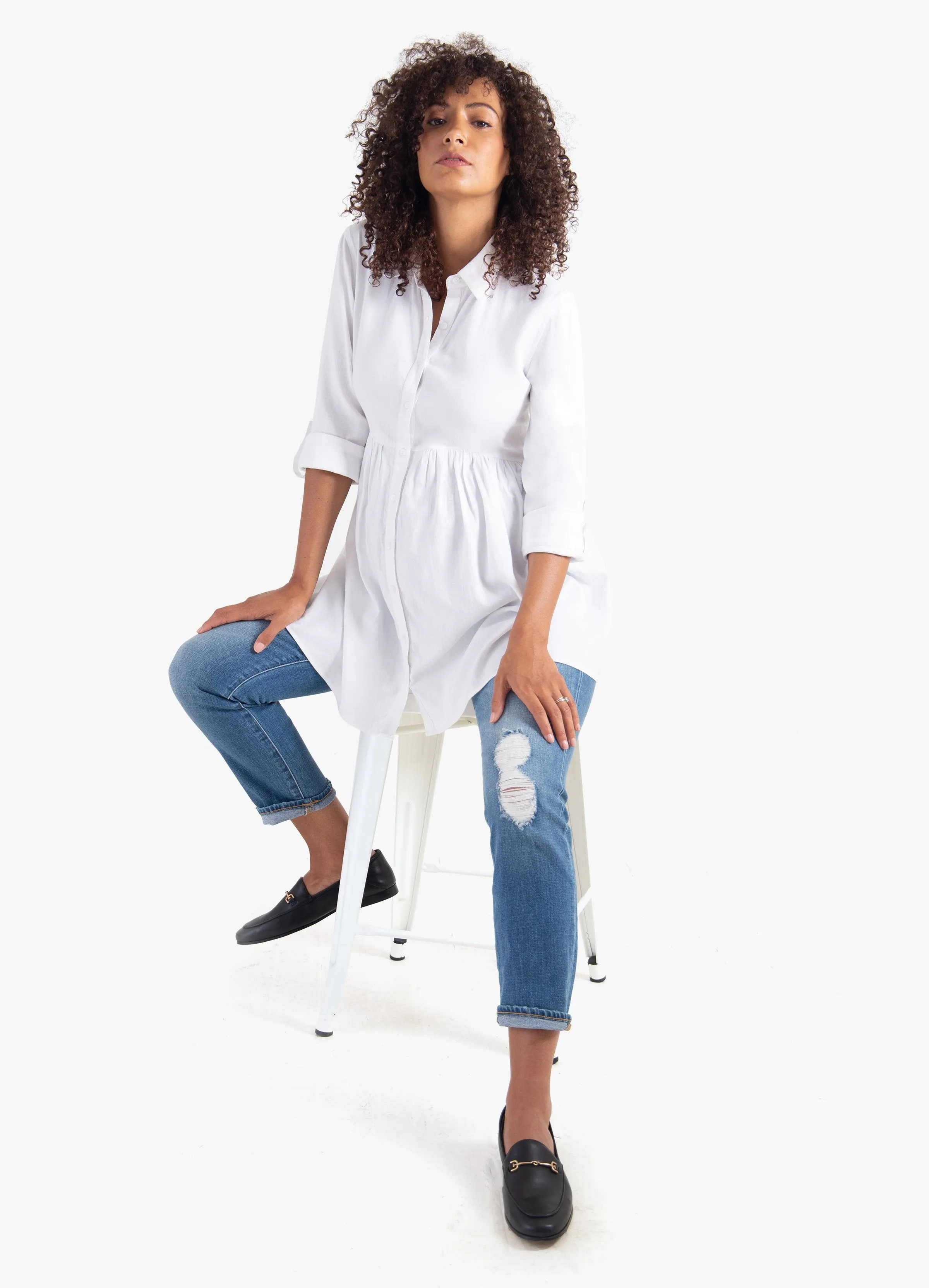 Peplum Button Down Maternity Shirt