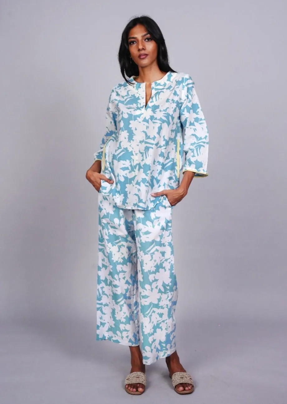 Radha Tunic Set - Ice Blue Shadow Floral