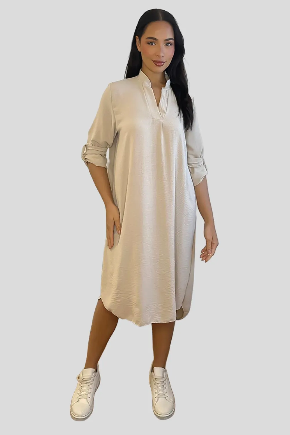 Rolled Up Sleeves Tunic Dress