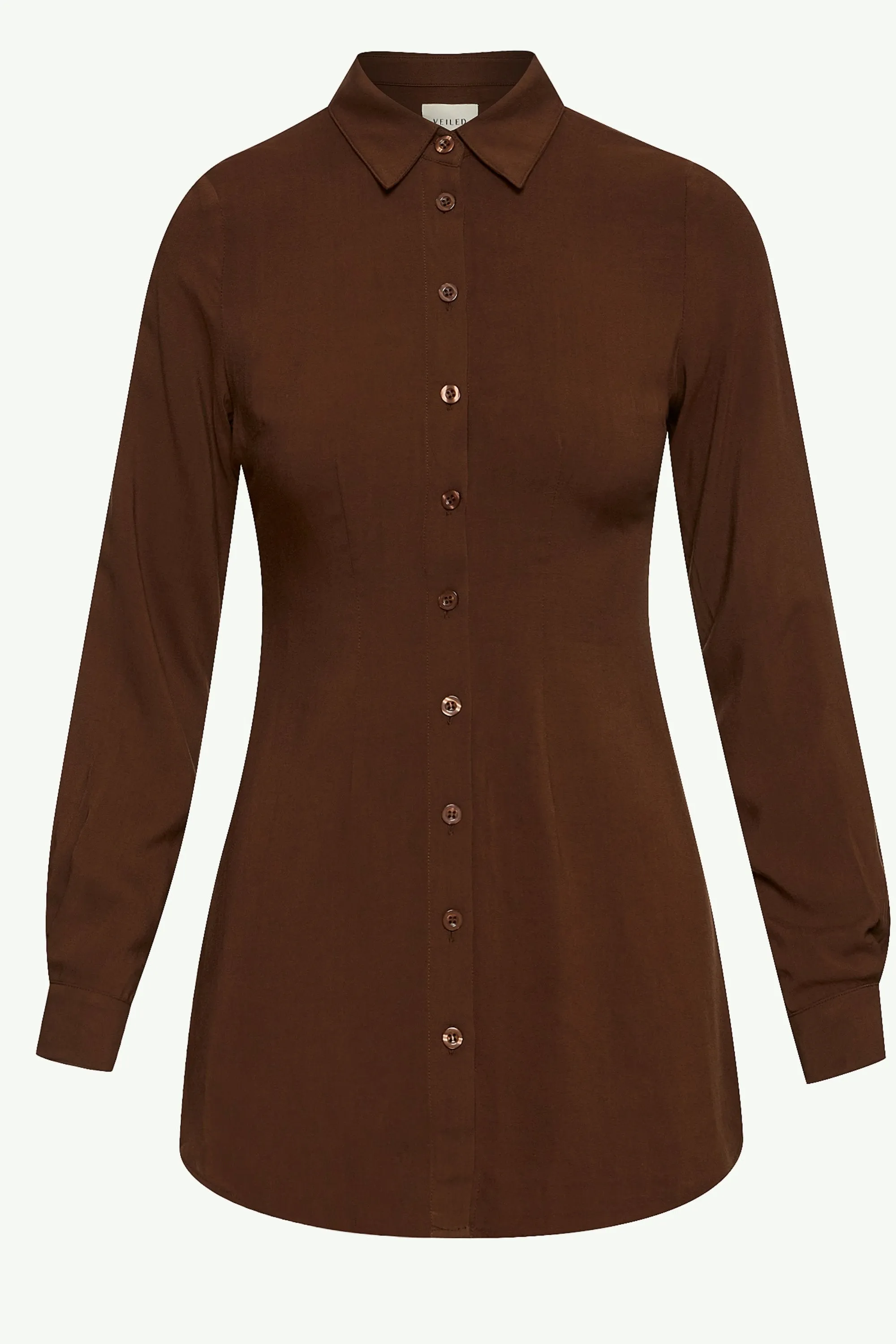 Sarah Fitted Button Down Top - Dark Brown