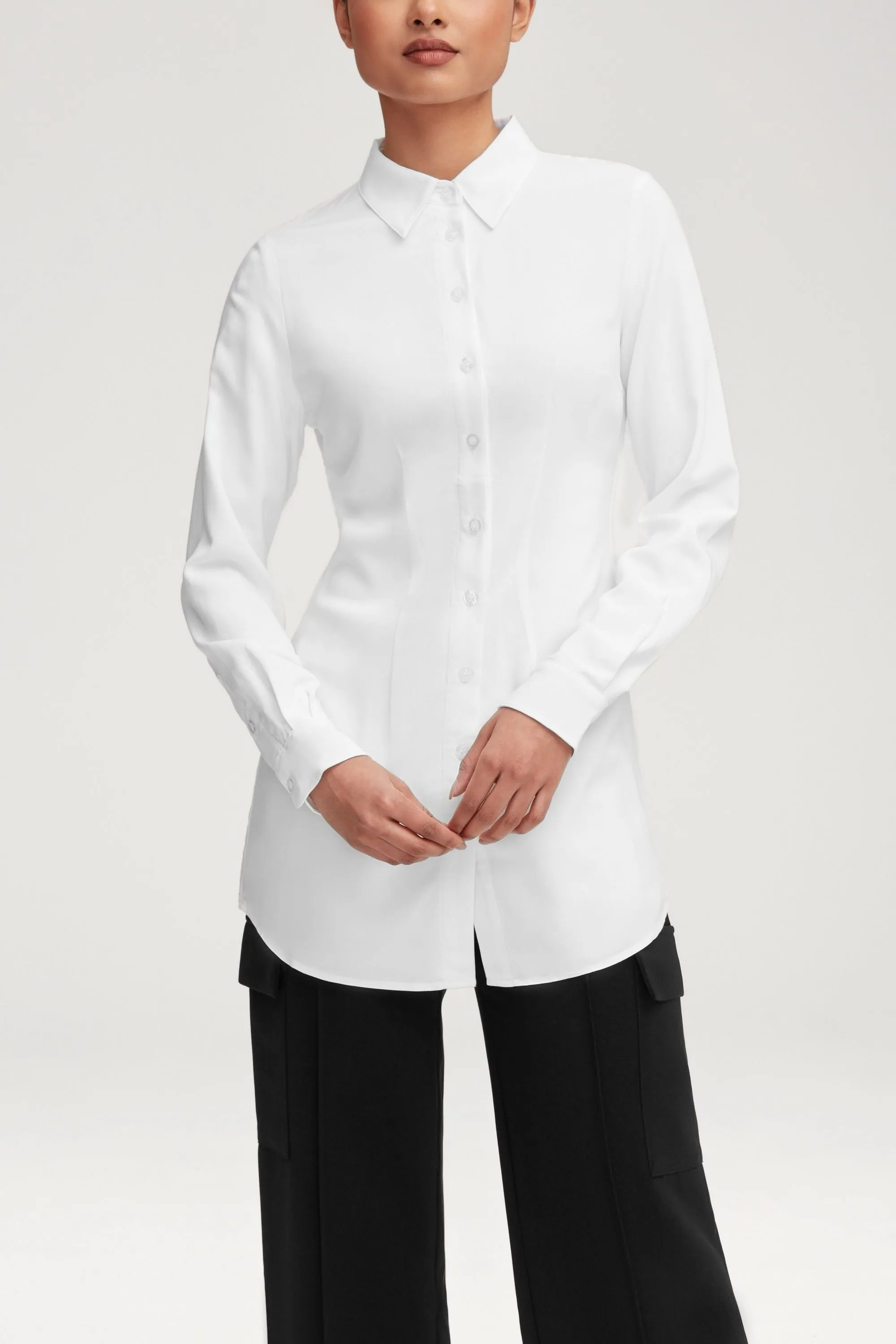 Sarah Fitted Button Down Top - White