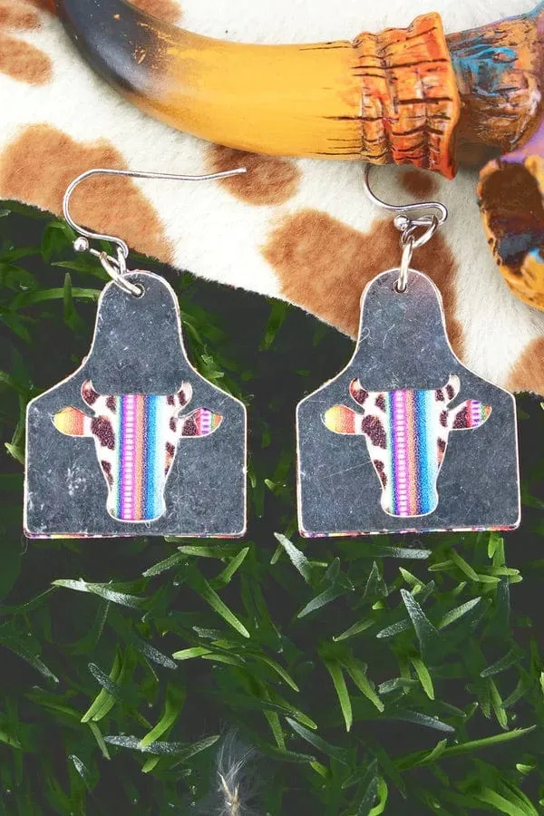 Serape steer Leather earrings