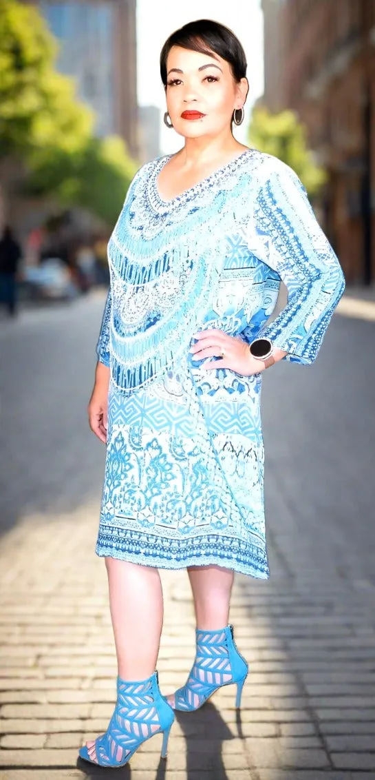 Shades of Blue Silk Hand beaded Tunic Dress by Fashion Spectrum