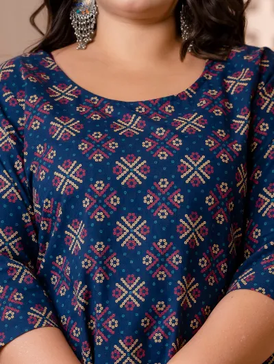 Short Plus Size Kurti Tunic Blue Cotton