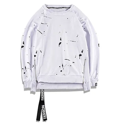 Side Zipper Ribbon Inked Graffiti Sweatshirts