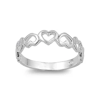 Sterling Silver Alternate Multiple Upside Down Heart Ring