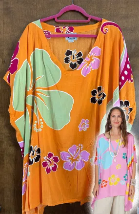 SunHeart Plus Batik Top Boho Resort Wear Hippie Chic Plus Sml-6X Summer Beach