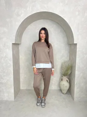 Taupe Contrast Hem Sweatshirt