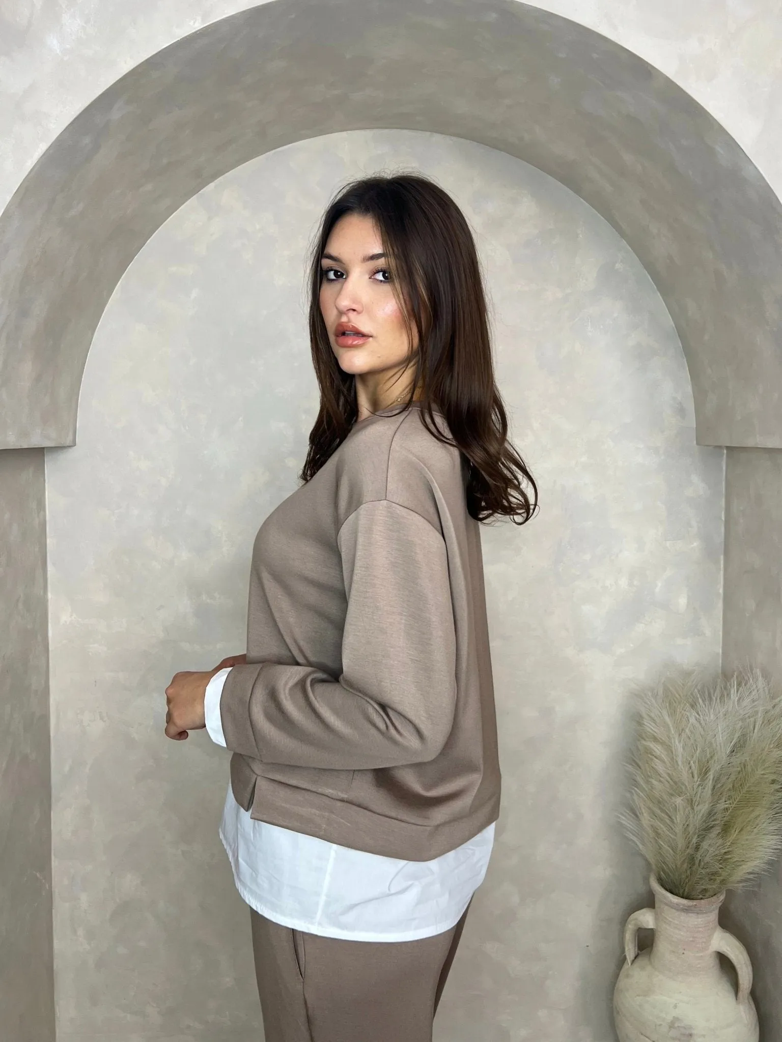 Taupe Contrast Hem Sweatshirt