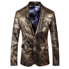 Tiger Print Velvet Blazer Men's - Golden