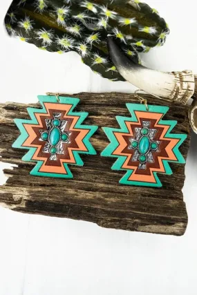 Turquoise Leather aztec earrings