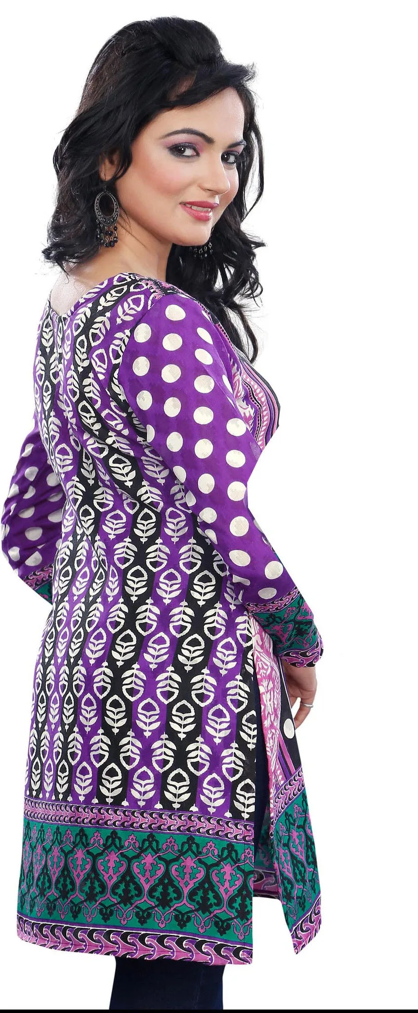 Womens India Tunic Top Kurti Long Cotton Blouse Indian Apparel (Purple)