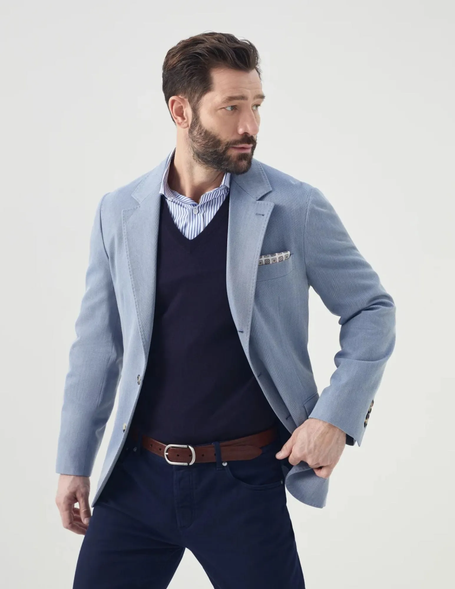 Wool Silk and Cotton Blazer | Blue