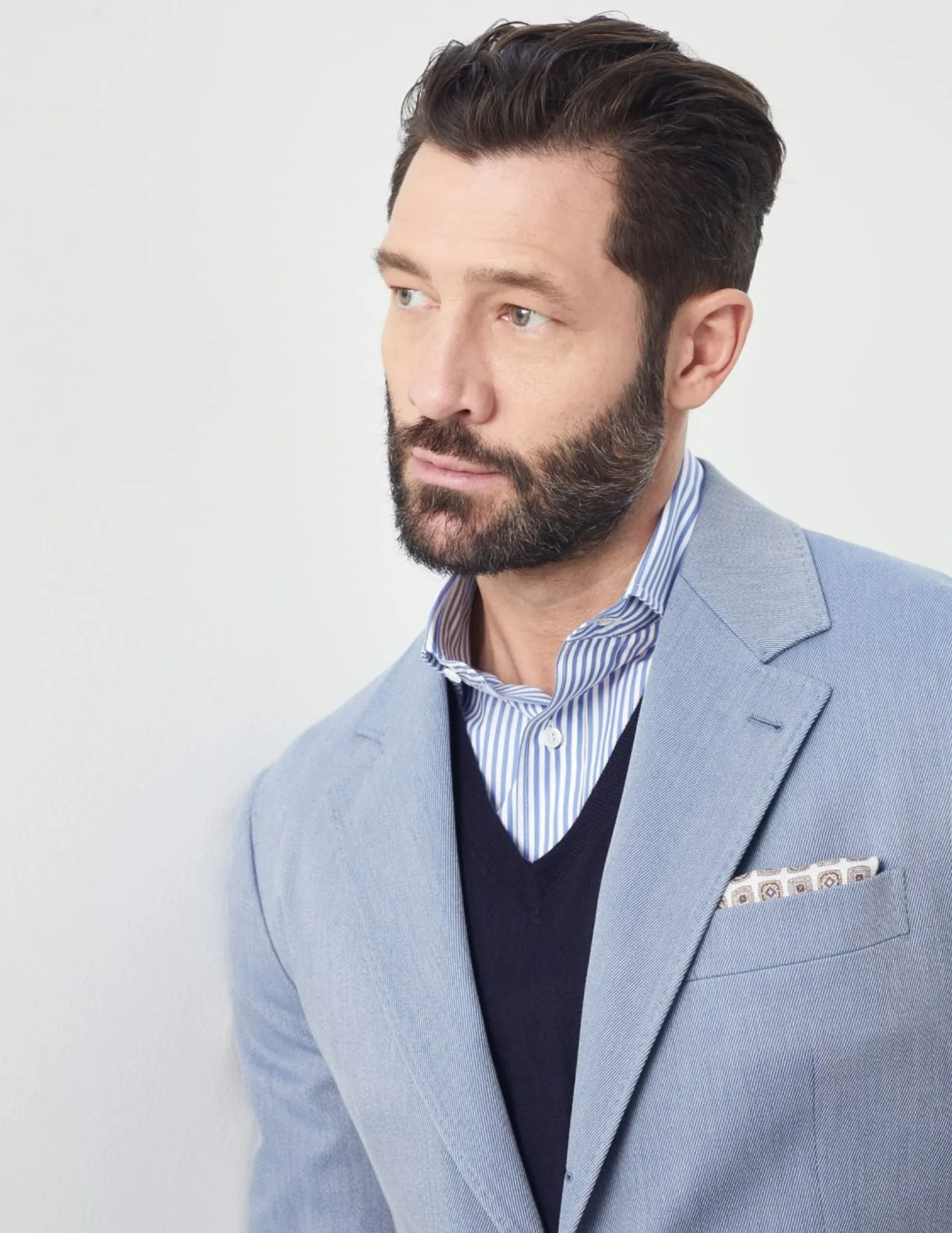 Wool Silk and Cotton Blazer | Blue